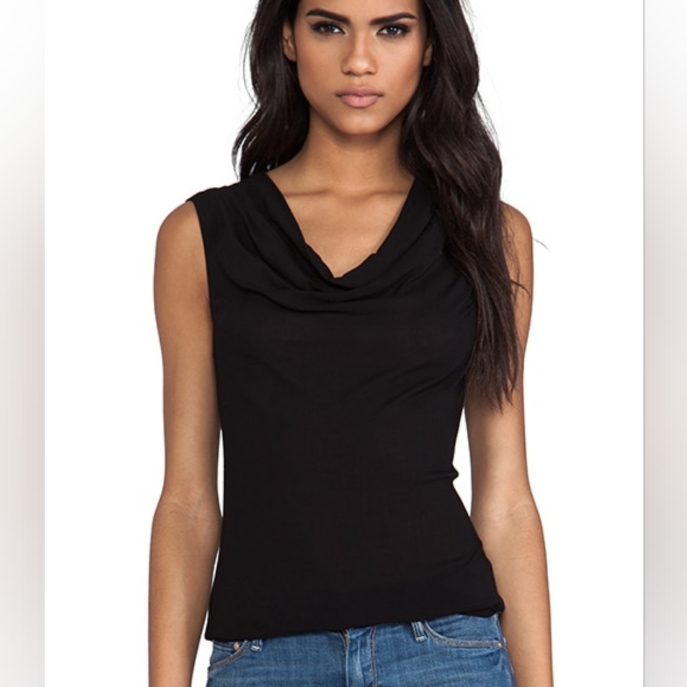 James Perse Black Viscose Woven Sleeveless Cowl Neck Blouse Tank Top Size 3/Lg